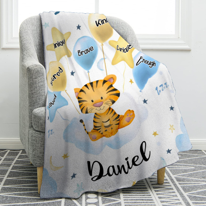 Personalised 1 Name Flannel Blanket in Pink with 10 Different Cute Animal Motifs Cuddly Kids Blanket for Girls