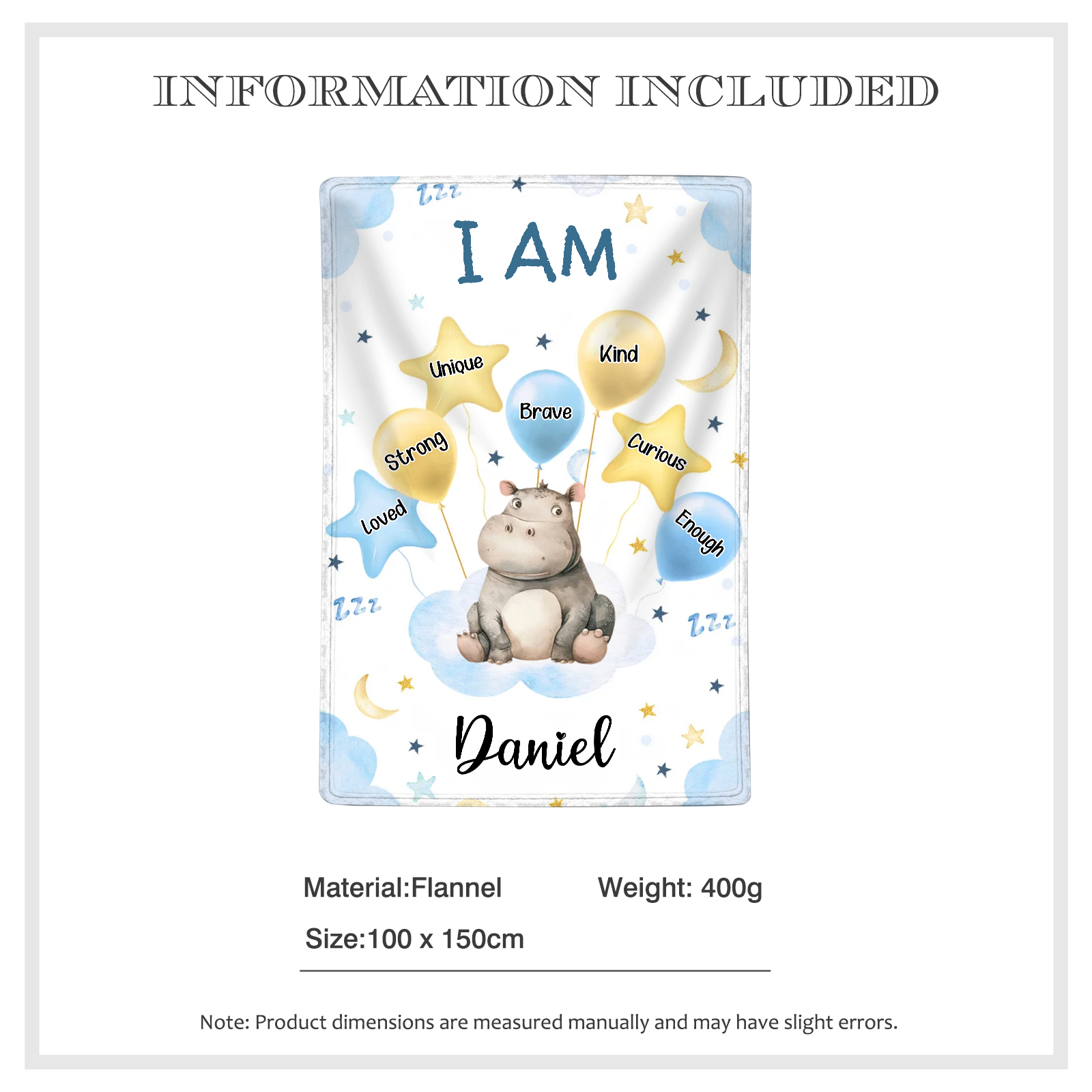 Personalised 1 Name Flannel Blanket in Pink with 10 Different Cute Animal Motifs Cuddly Kids Blanket for Girls