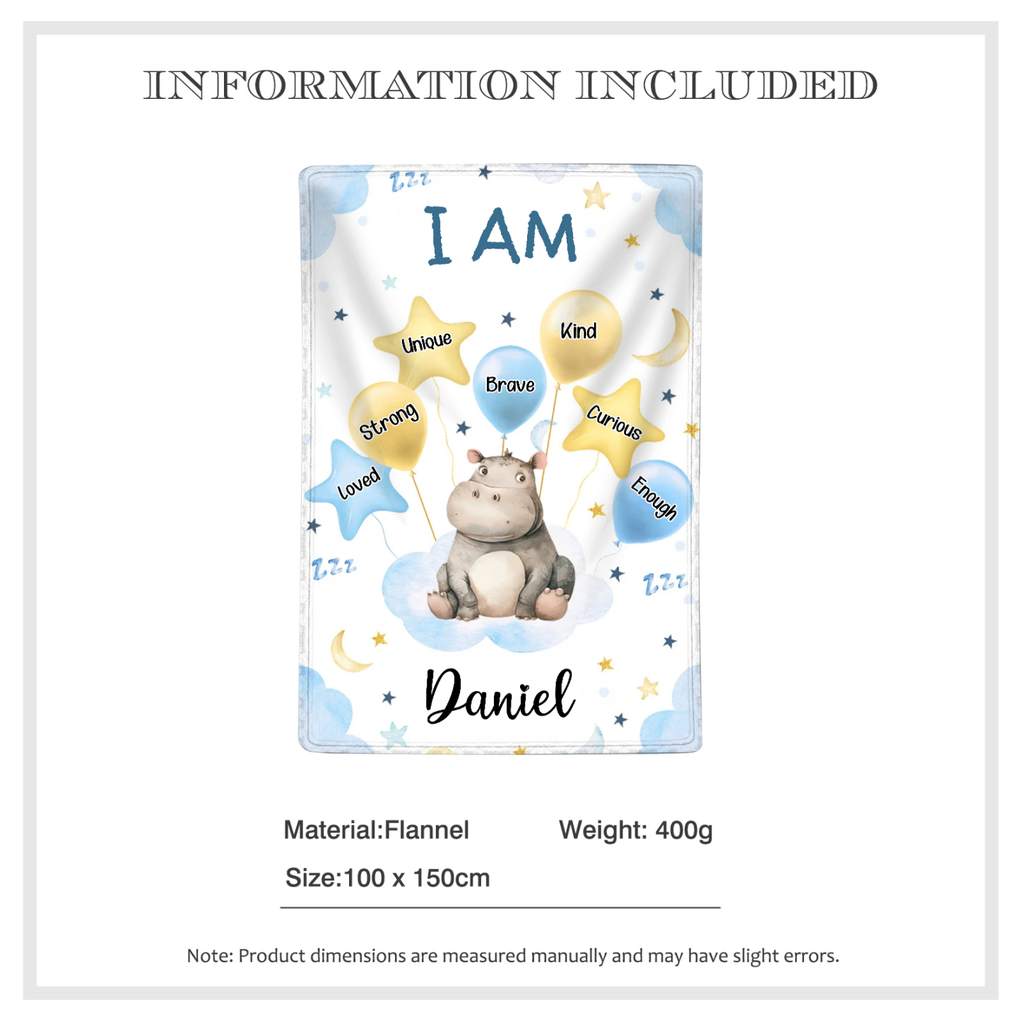 Personalised 1 Name Flannel Blanket in Pink with 10 Different Cute Animal Motifs Cuddly Kids Blanket for Girls