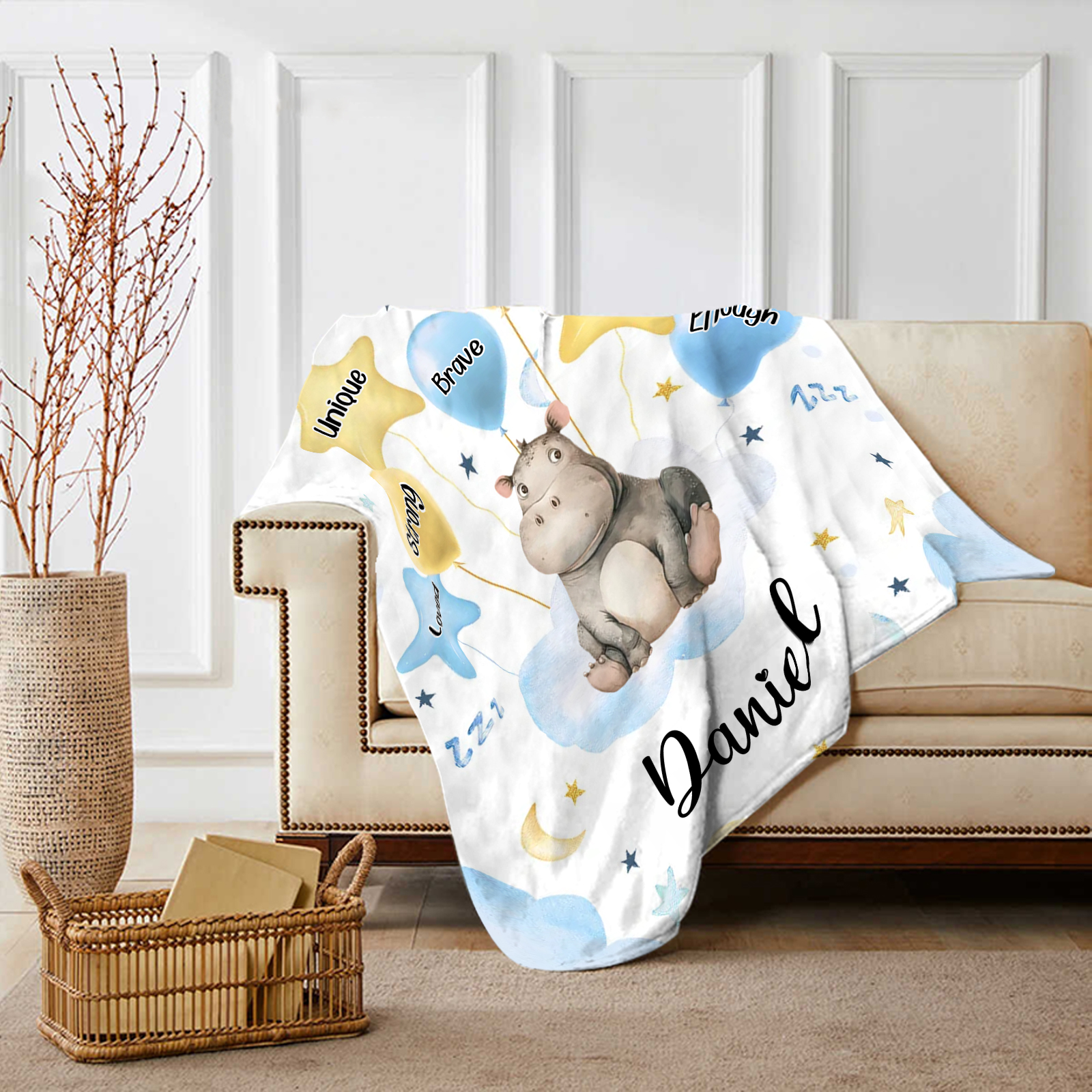 Personalised 1 Name Flannel Blanket in Pink with 10 Different Cute Animal Motifs Cuddly Kids Blanket for Girls