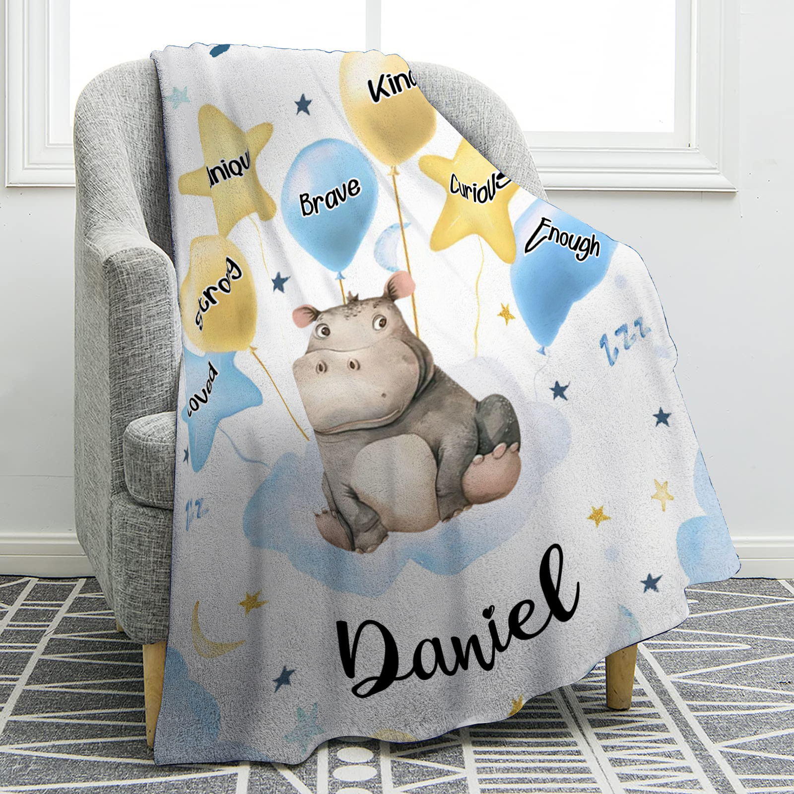 Personalised 1 Name Flannel Blanket in Pink with 10 Different Cute Animal Motifs Cuddly Kids Blanket for Girls