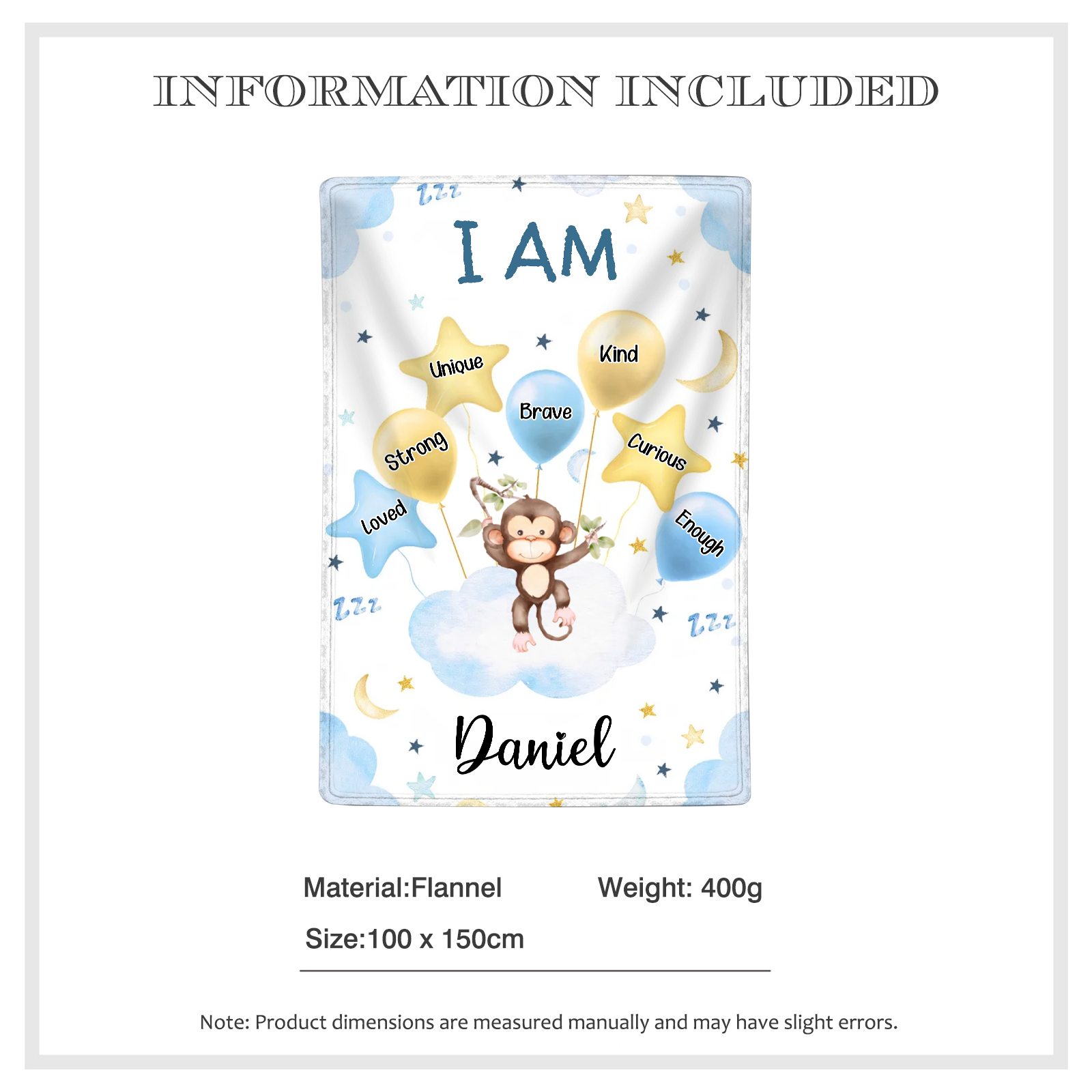 Personalised 1 Name Flannel Blanket in Pink with 10 Different Cute Animal Motifs Cuddly Kids Blanket for Girls