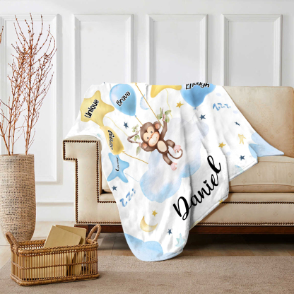 Personalised 1 Name Flannel Blanket in Pink with 10 Different Cute Animal Motifs Cuddly Kids Blanket for Girls