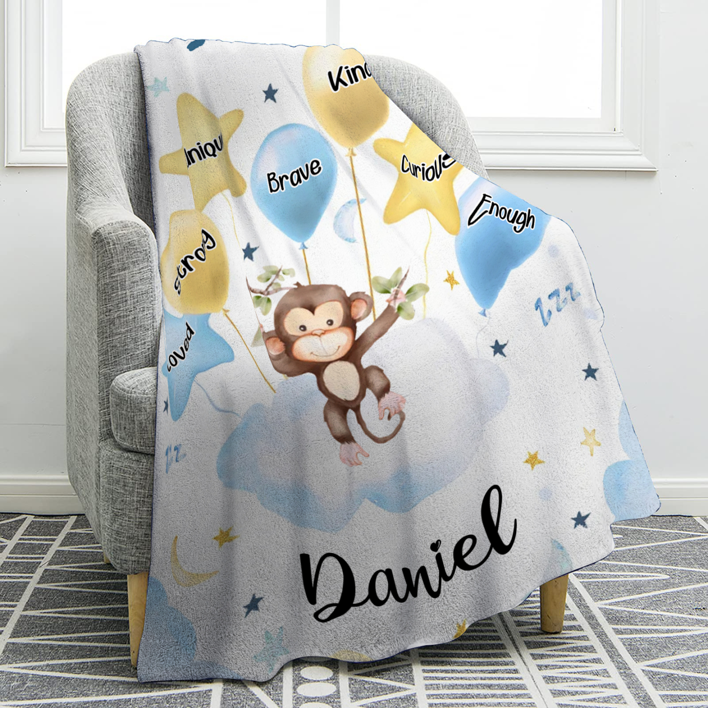 Personalised 1 Name Flannel Blanket in Pink with 10 Different Cute Animal Motifs Cuddly Kids Blanket for Girls