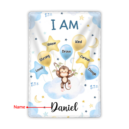 Personalised 1 Name Flannel Blanket in Pink with 10 Different Cute Animal Motifs Cuddly Kids Blanket for Girls