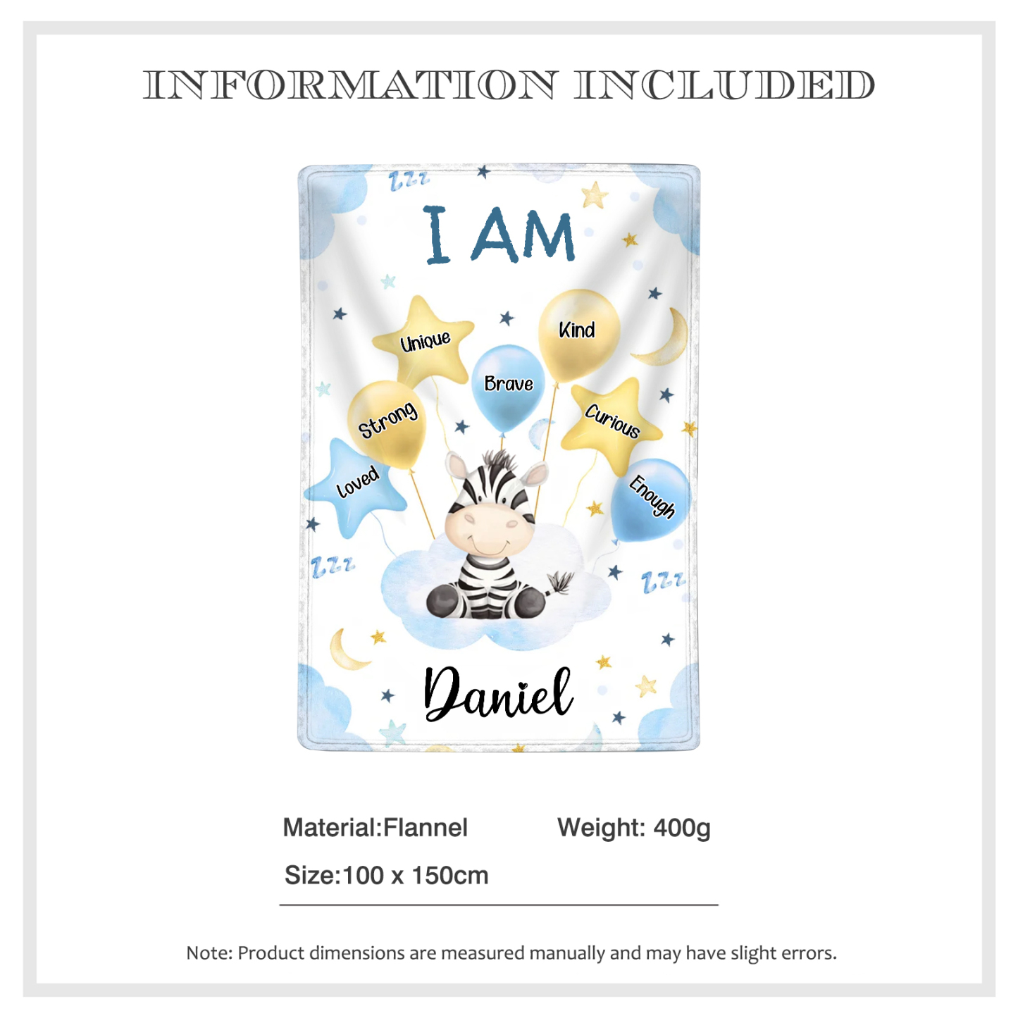 Personalised 1 Name Flannel Blanket in Pink with 10 Different Cute Animal Motifs Cuddly Kids Blanket for Girls