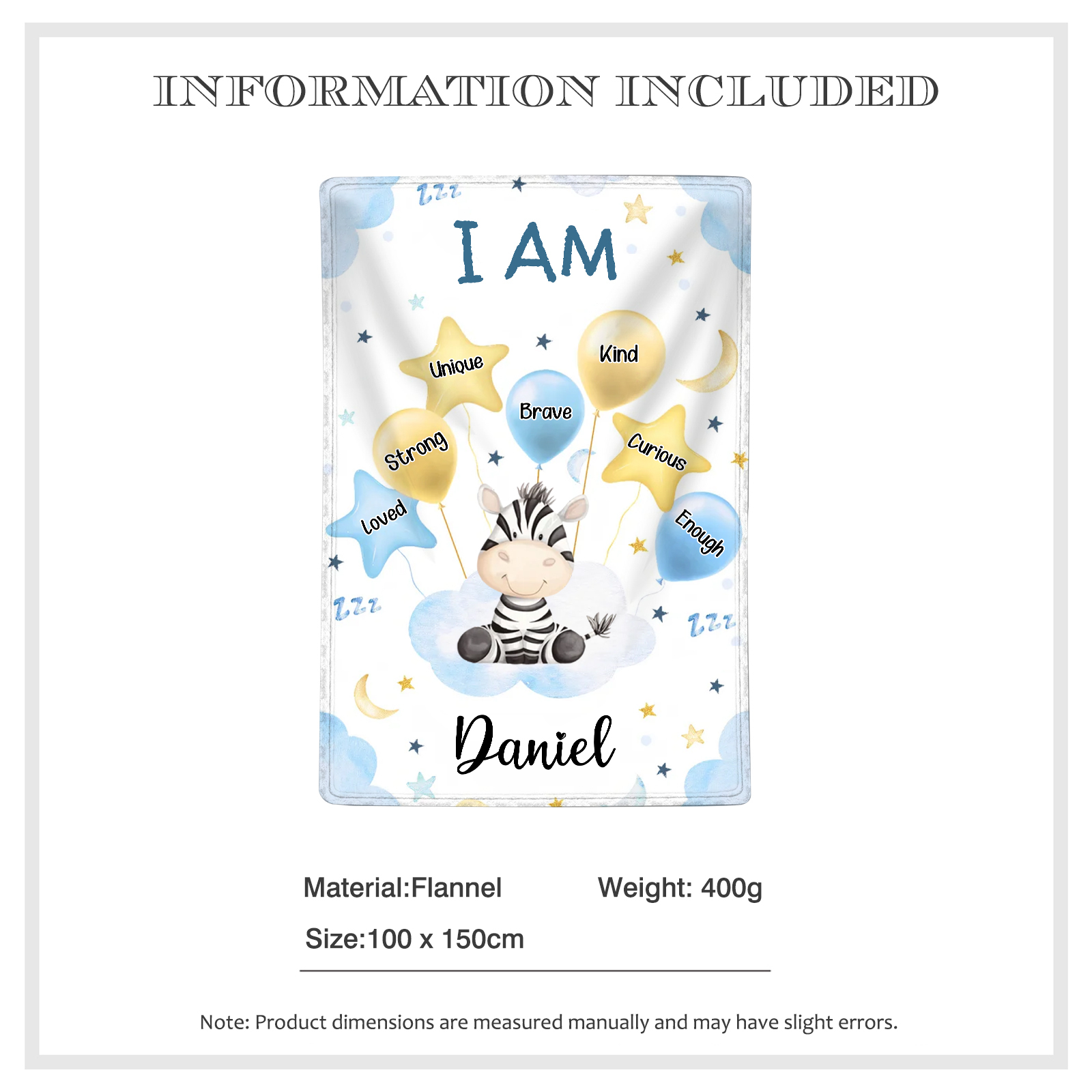 Personalised 1 Name Flannel Blanket in Pink with 10 Different Cute Animal Motifs Cuddly Kids Blanket for Girls