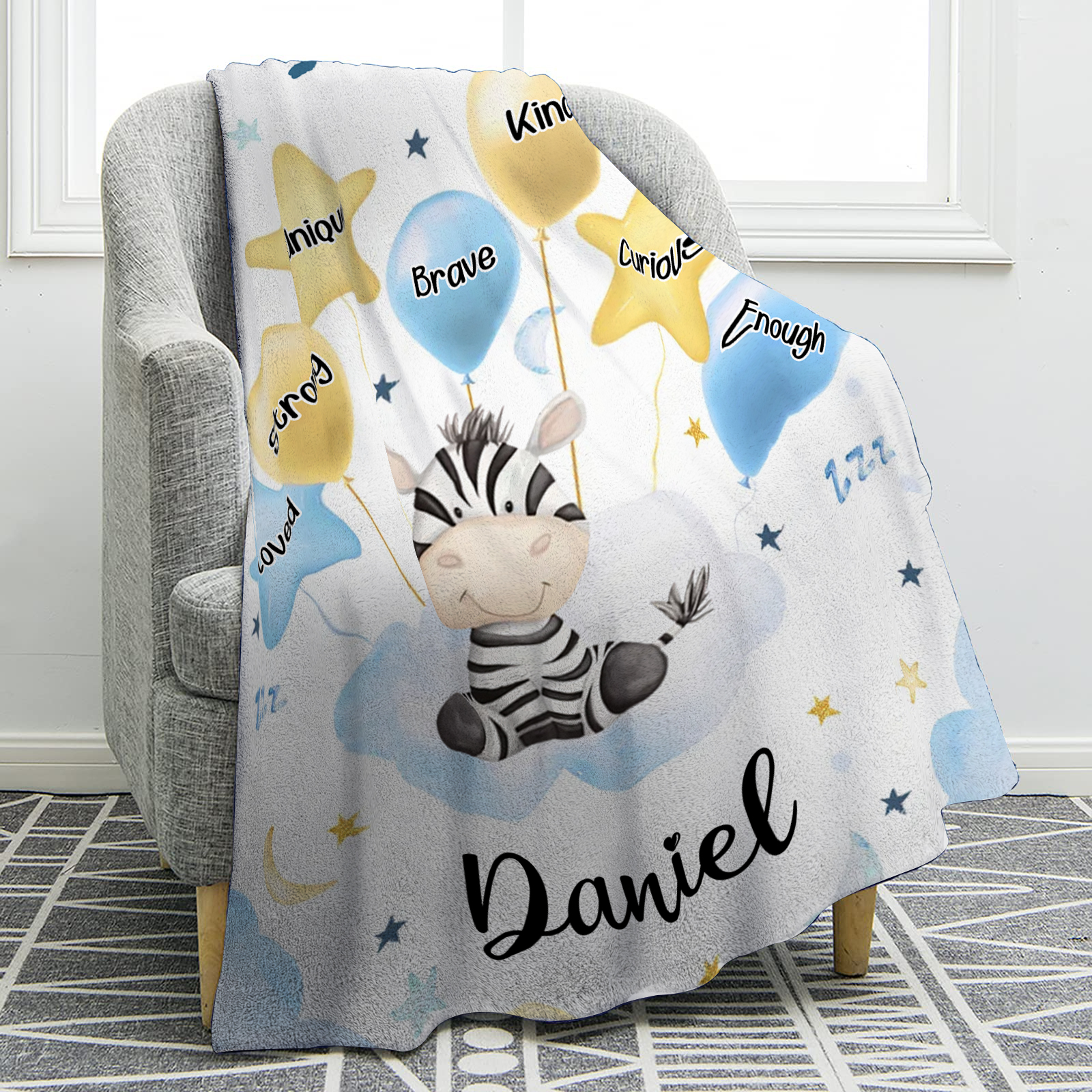 Personalised 1 Name Flannel Blanket in Pink with 10 Different Cute Animal Motifs Cuddly Kids Blanket for Girls