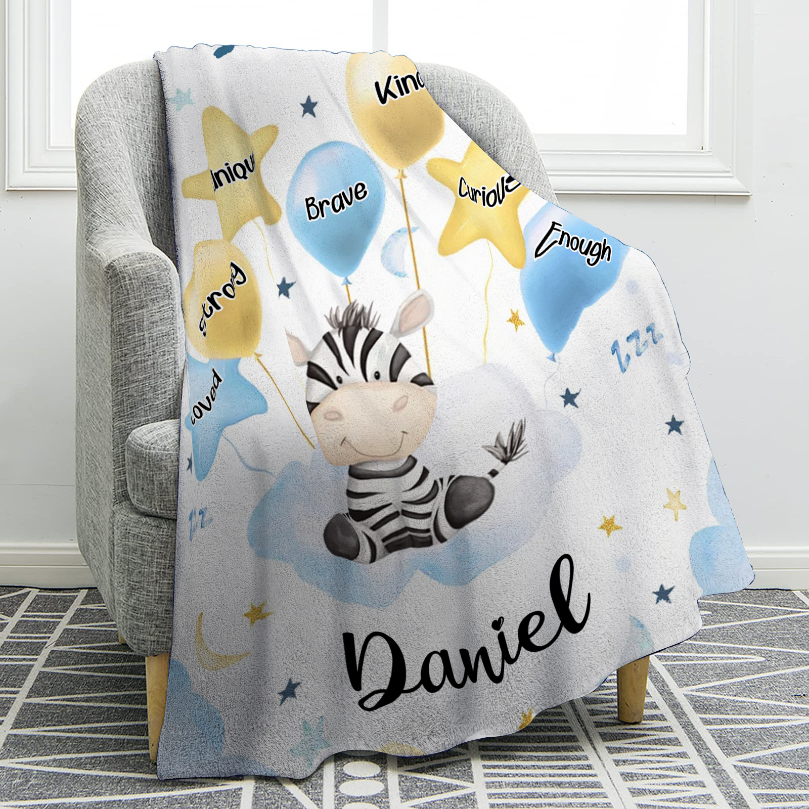 Personalised 1 Name Flannel Blanket in Pink with 10 Different Cute Animal Motifs Cuddly Kids Blanket for Girls