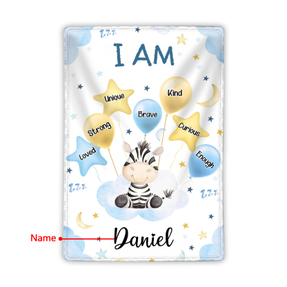 Personalised 1 Name Flannel Blanket in Pink with 10 Different Cute Animal Motifs Cuddly Kids Blanket for Girls