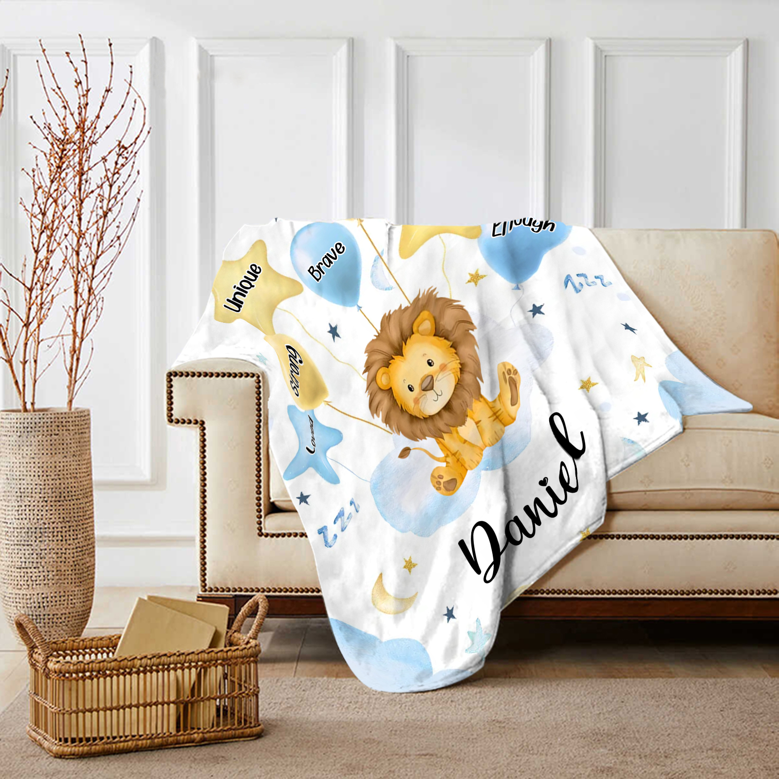 Personalised 1 Name Flannel Blanket in Pink with 10 Different Cute Animal Motifs Cuddly Kids Blanket for Girls