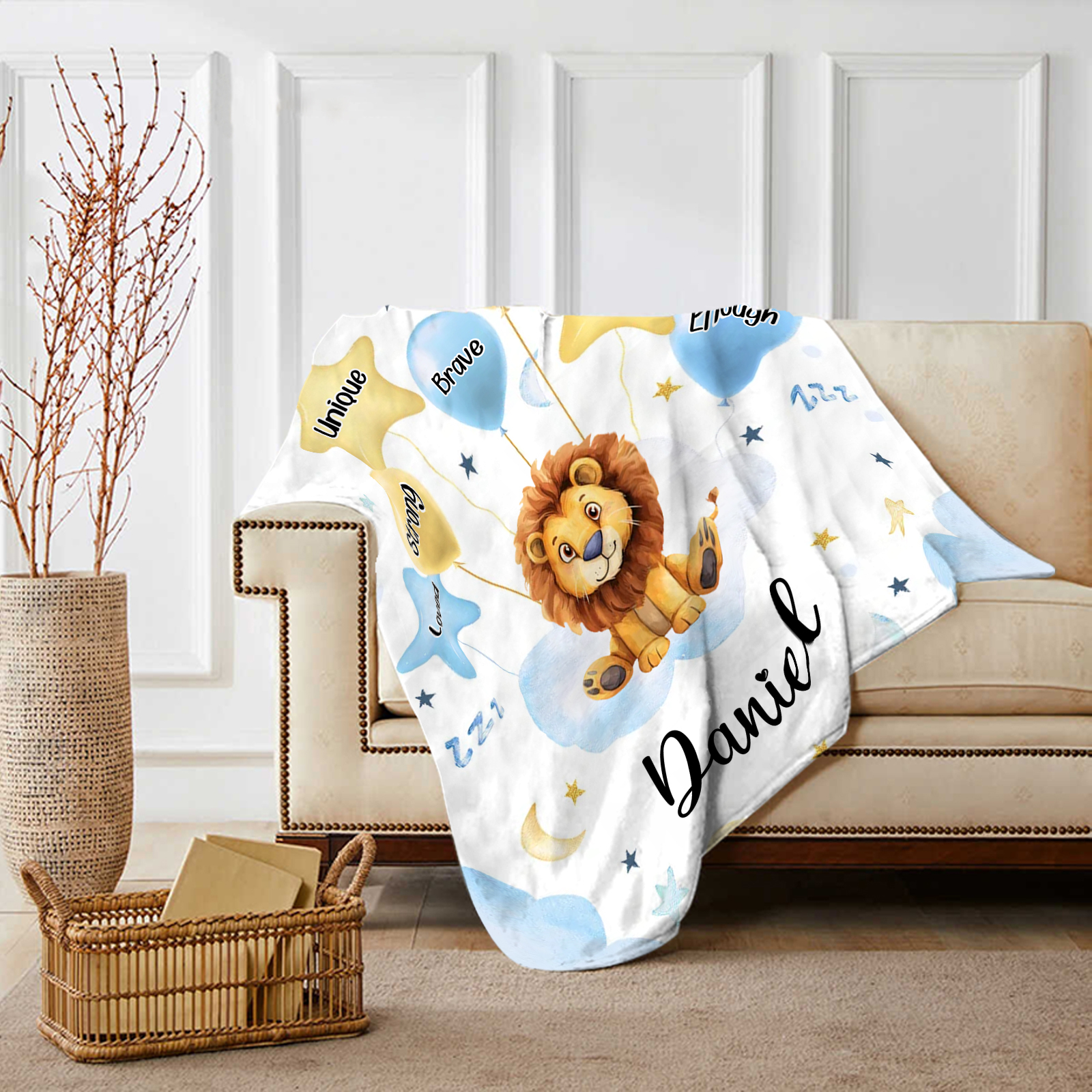 Personalised 1 Name Flannel Blanket in Pink with 10 Different Cute Animal Motifs Cuddly Kids Blanket for Girls