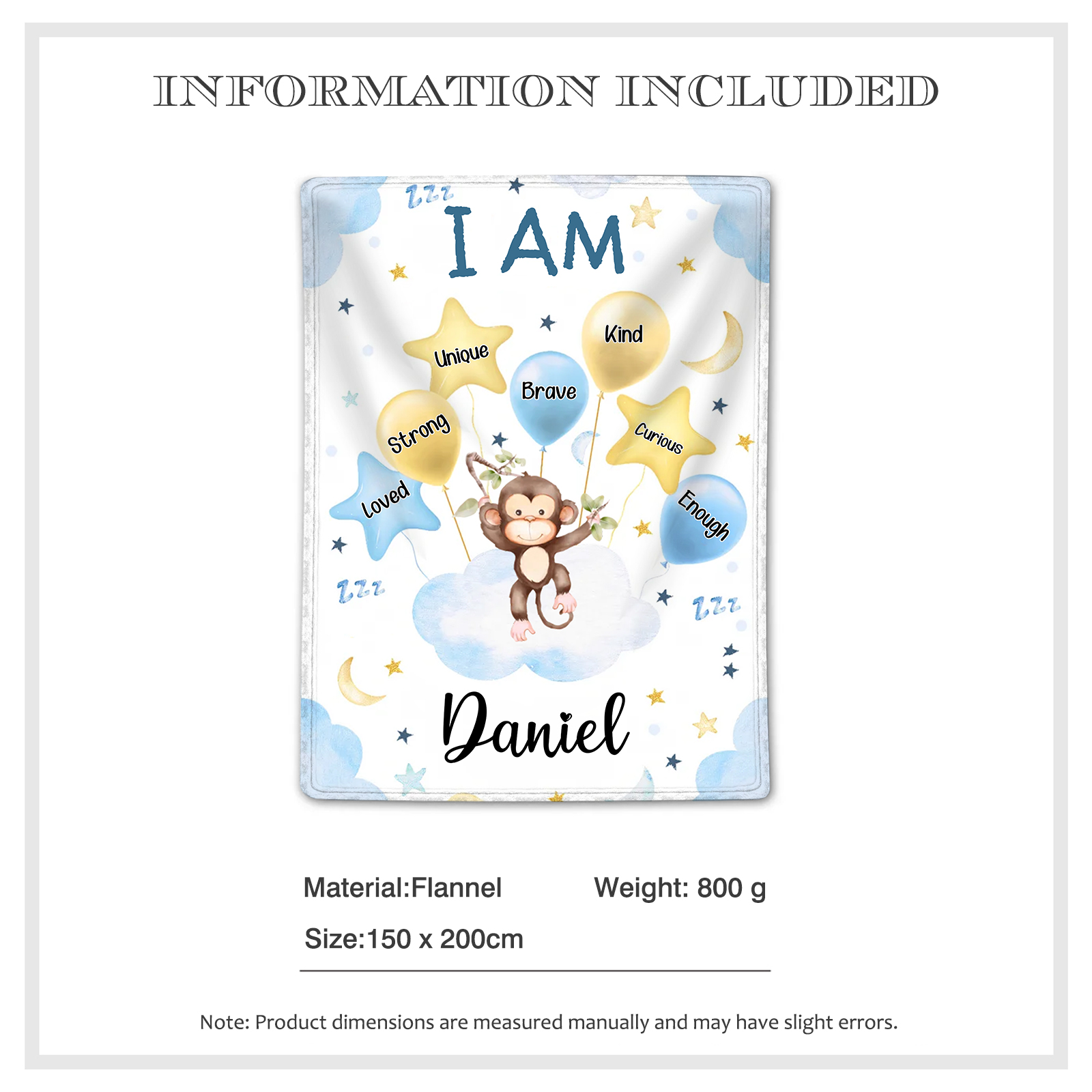 Personalised 1 Name Flannel Blanket in Pink with 10 Different Cute Animal Motifs Cuddly Kids Blanket for Girls