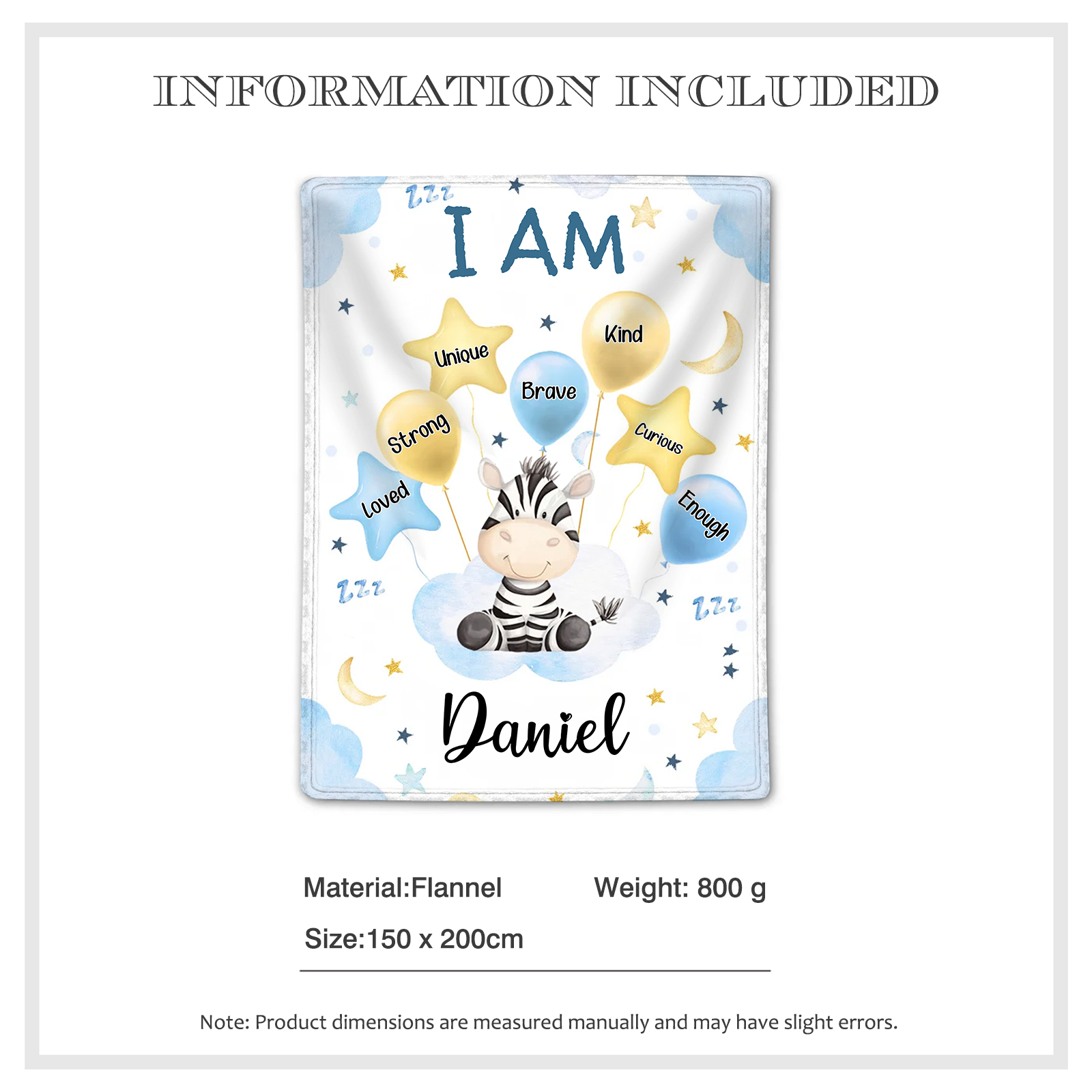 Personalised 1 Name Flannel Blanket in Pink with 10 Different Cute Animal Motifs Cuddly Kids Blanket for Girls