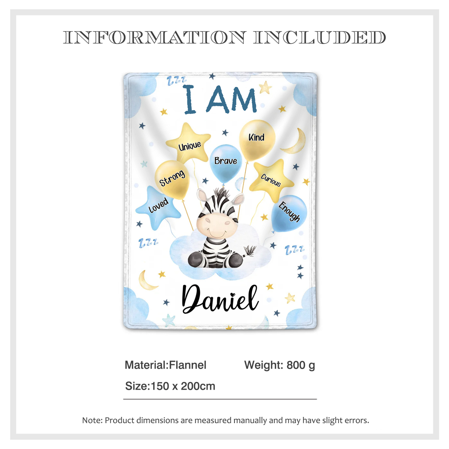 Personalised 1 Name Flannel Blanket in Pink with 10 Different Cute Animal Motifs Cuddly Kids Blanket for Girls