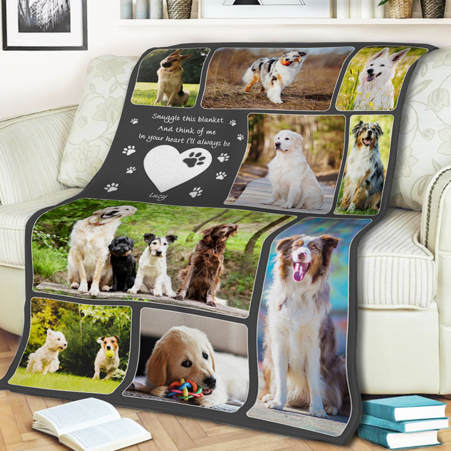 Personalised Memorial Blanket for Pets with 9 Photos & 1 Name Cherish Beloved Memories-Jessemade AU