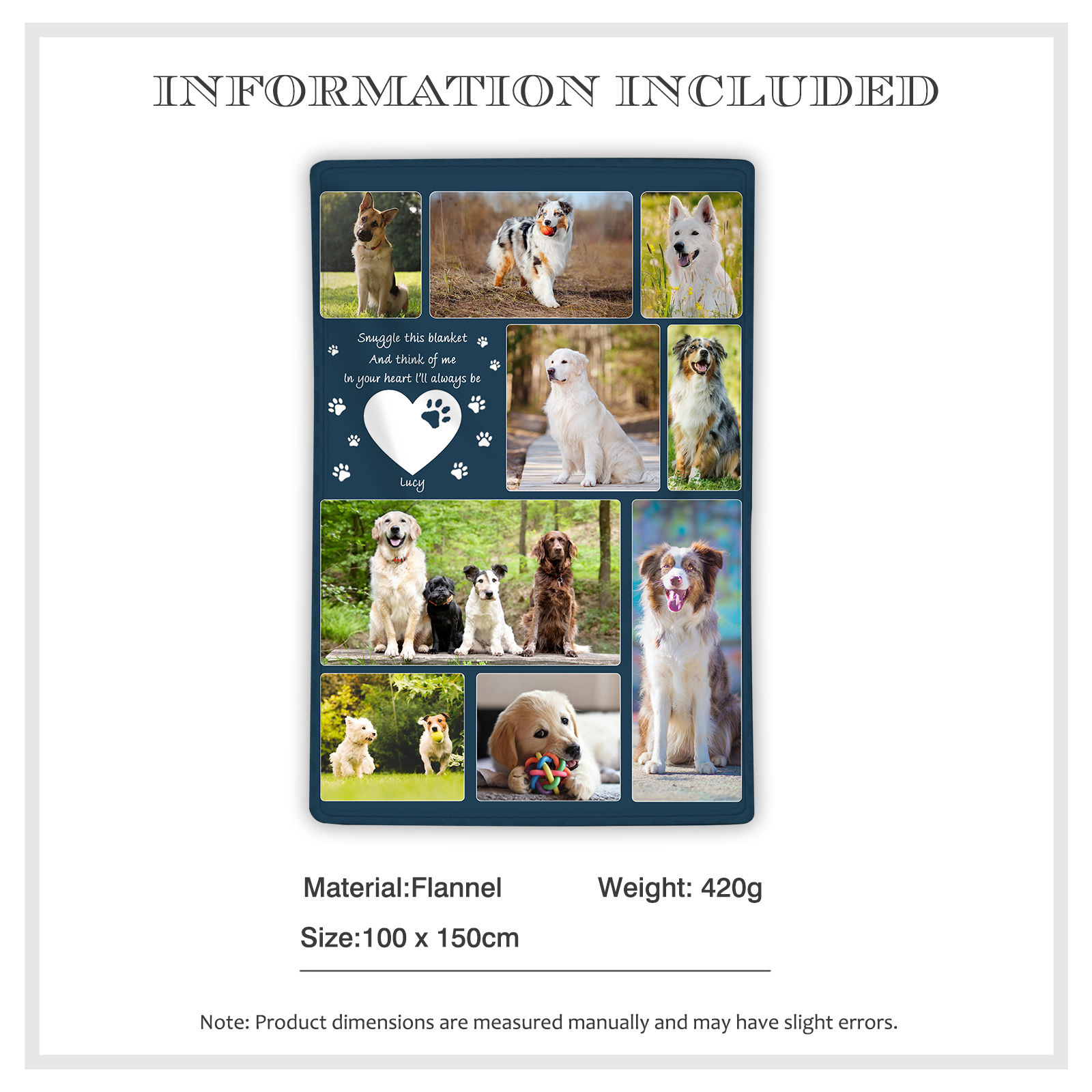 Personalised Memorial Blanket for Pets with 9 Photos & 1 Name Cherish Beloved Memories-Jessemade AU
