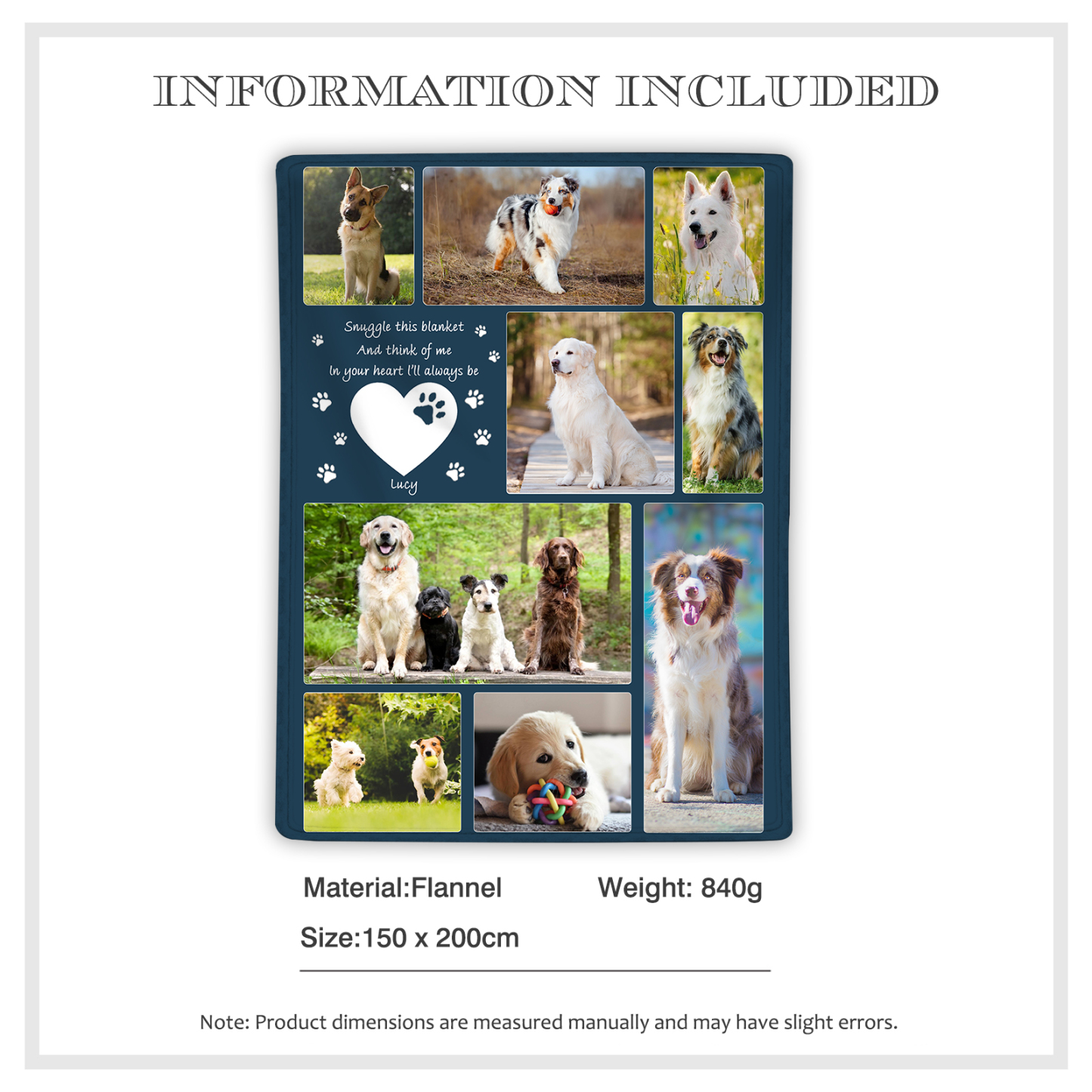 Personalised Memorial Blanket for Pets with 9 Photos & 1 Name Cherish Beloved Memories-Jessemade AU