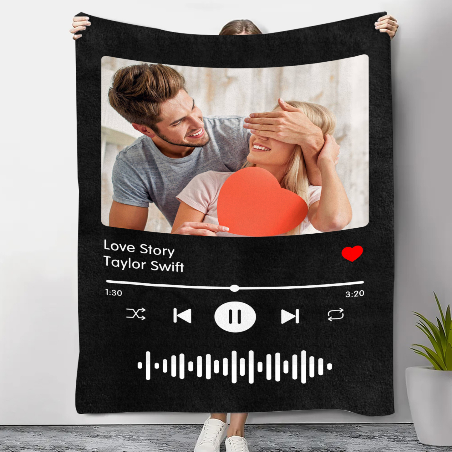 Personalised Blanket with Photo and Music Flannel Blanket for Couple