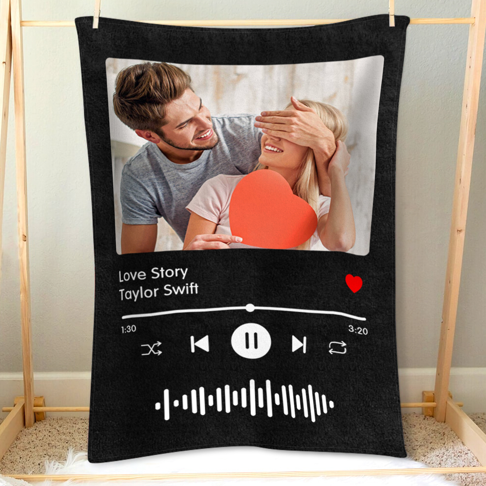 Personalised Blanket with Photo and Music Flannel Blanket for Couple