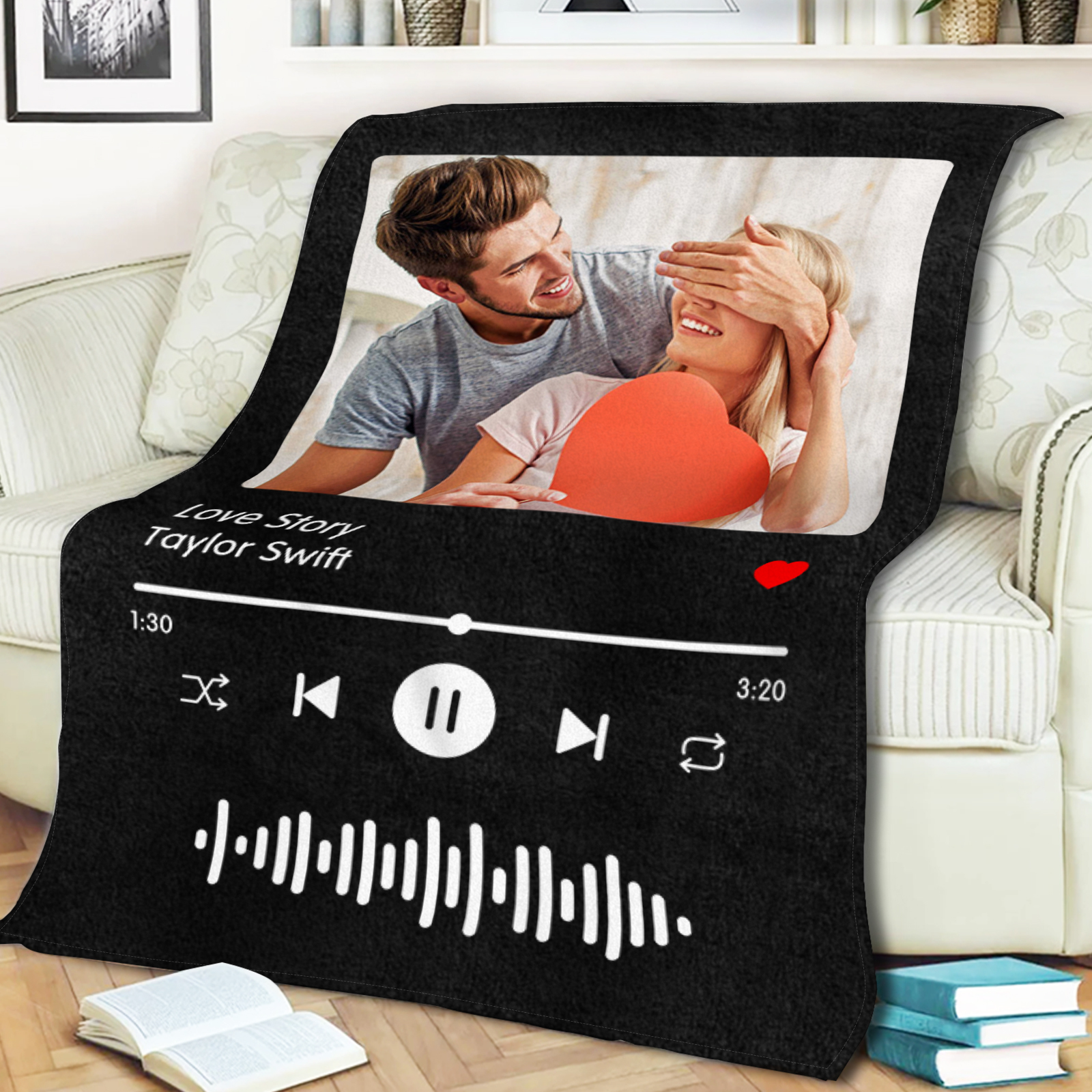 Personalised Blanket with Photo and Music Flannel Blanket for Couple