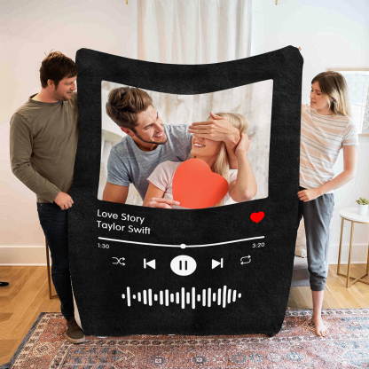Personalised Blanket with Photo and Music Flannel Blanket for Couple