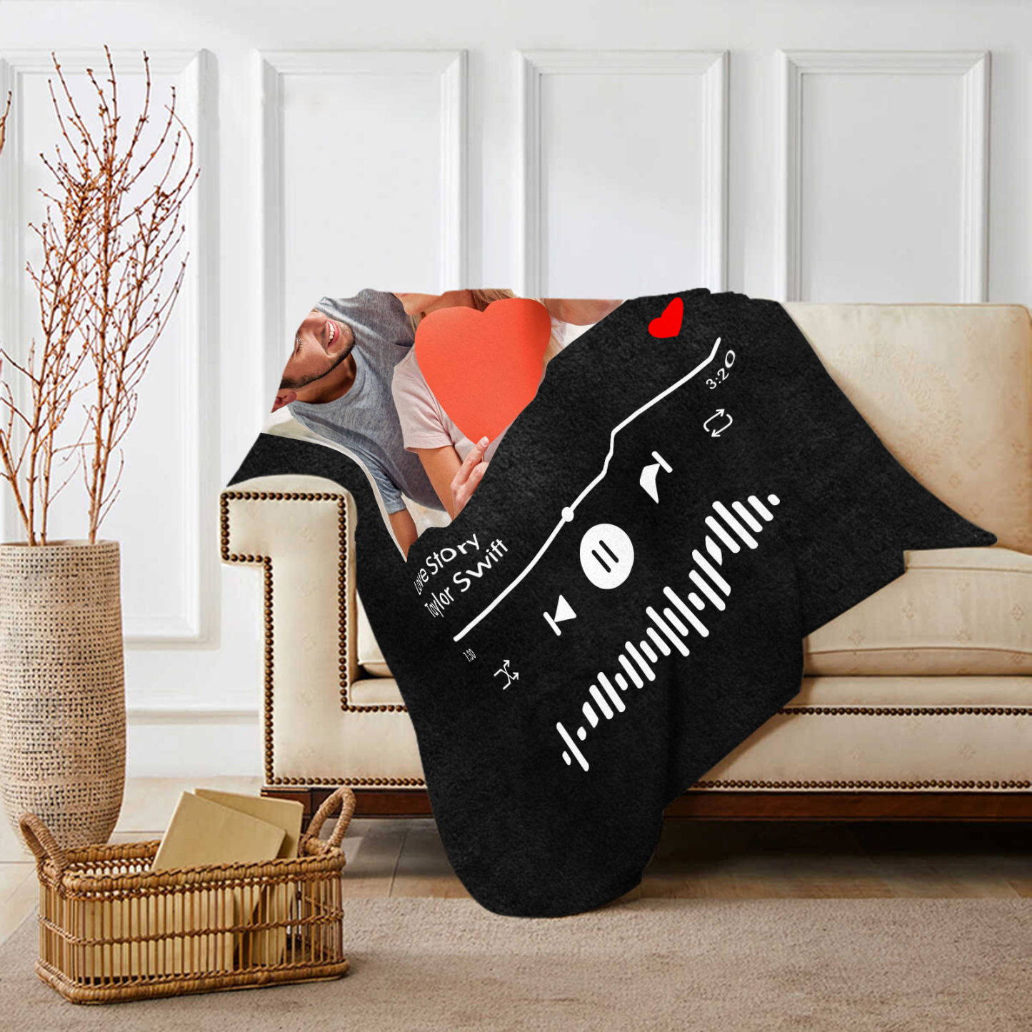 Personalised Blanket with Photo and Music Flannel Blanket for Couple
