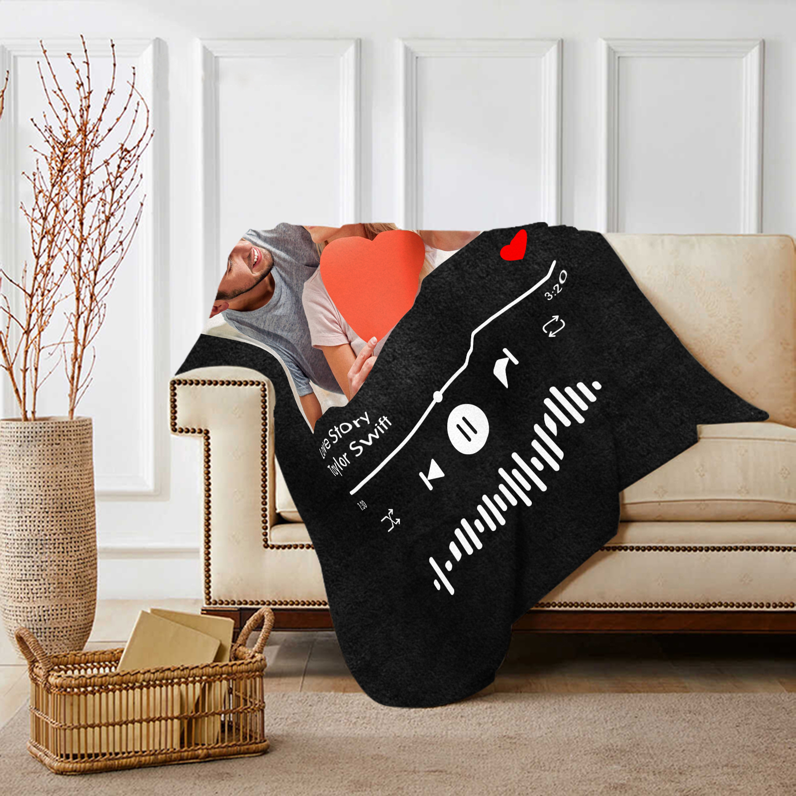Personalised Blanket with Photo and Music Flannel Blanket for Couple