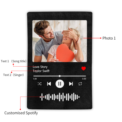 Personalised Blanket with Photo and Music Flannel Blanket for Couple
