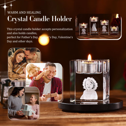 Personalised Crystal Candle Holder Engraved 3D Photo Gift for Family