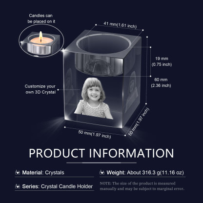Personalised Crystal Candle Holder Engraved 3D Photo Gift for Family
