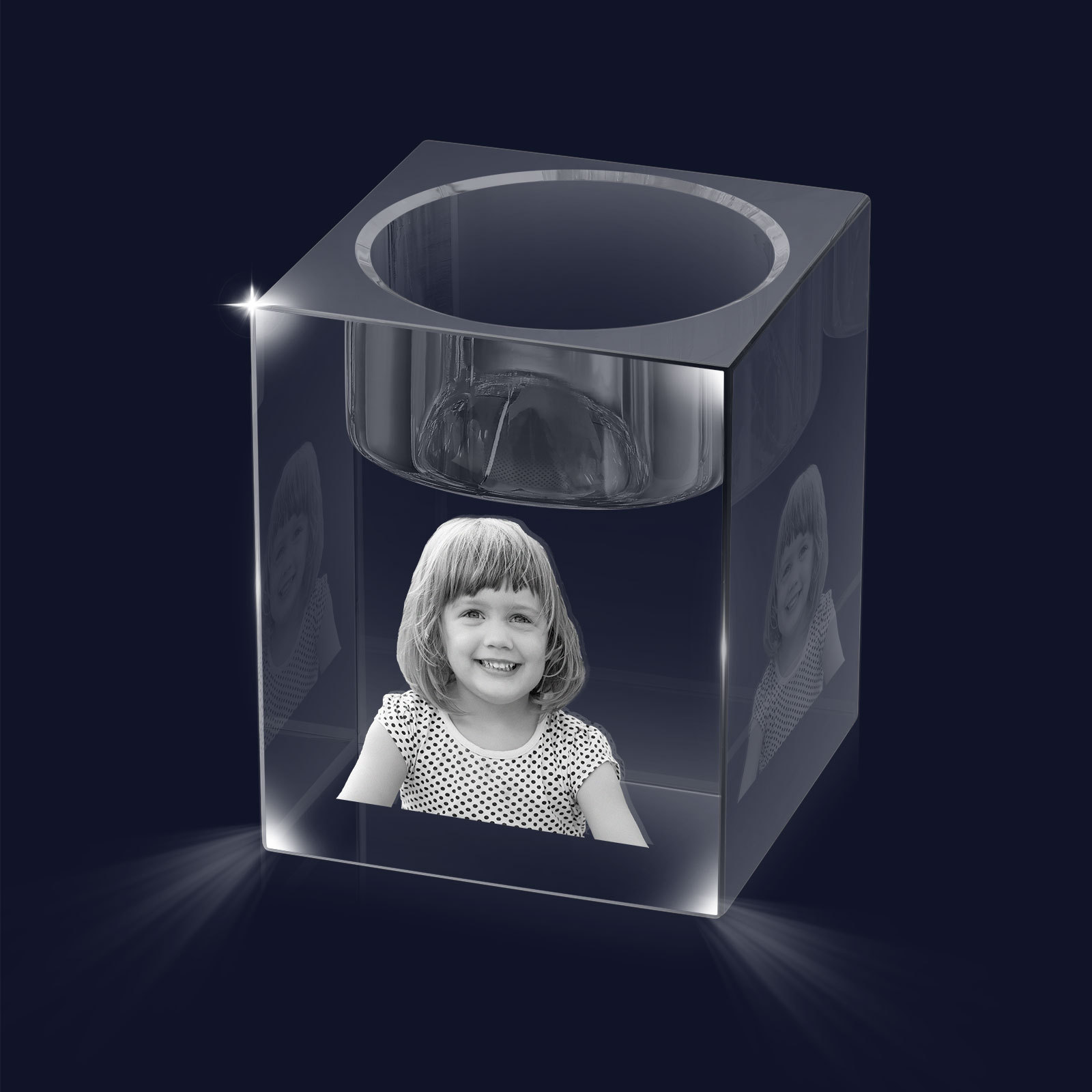 Personalised Crystal Candle Holder Engraved 3D Photo Gift for Family