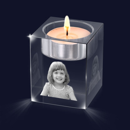 Personalised Crystal Candle Holder Engraved 3D Photo Gift for Family