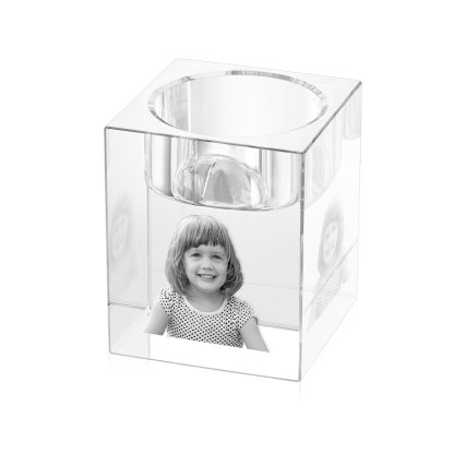 Personalised Crystal Candle Holder Engraved 3D Photo Gift for Family