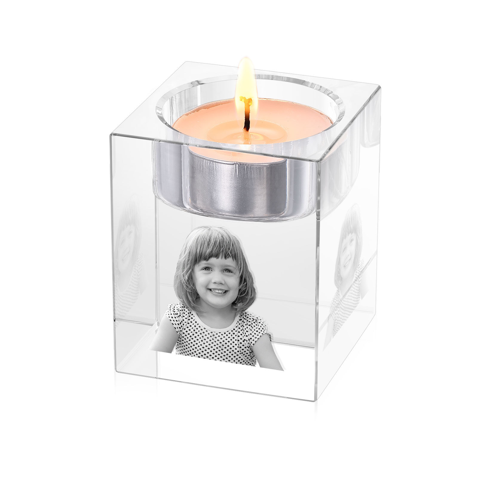 Personalised Crystal Candle Holder Engraved 3D Photo Gift for Family