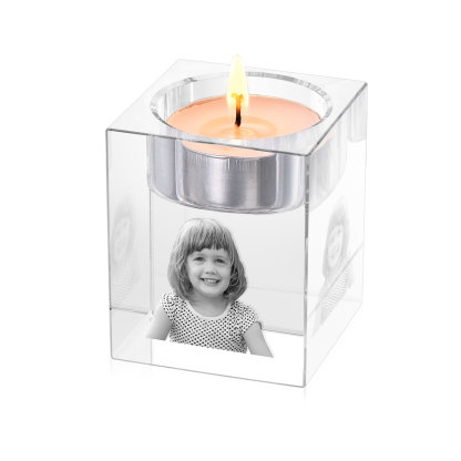Personalised Crystal Candle Holder Engraved 3D Photo Gift for Family