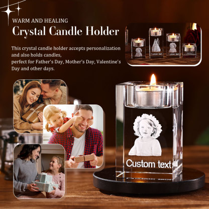 Personalised Crystal Candle Holder Engraved 3D Photo and Text Gift for Couples