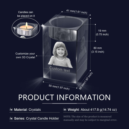 Personalised Crystal Candle Holder Engraved 3D Photo and Text Gift for Couples