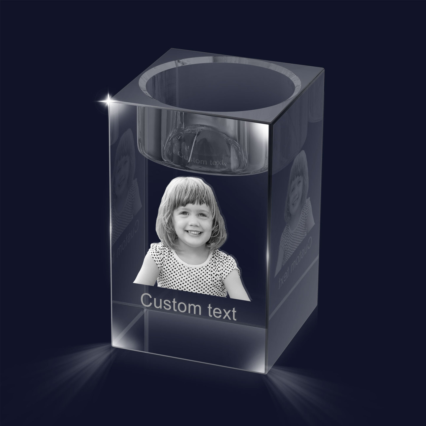 Personalised Crystal Candle Holder Engraved 3D Photo and Text Gift for Couples