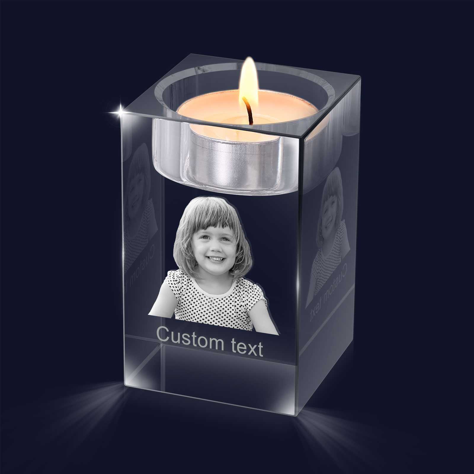 Personalised Crystal Candle Holder Engraved 3D Photo and Text Gift for Couples