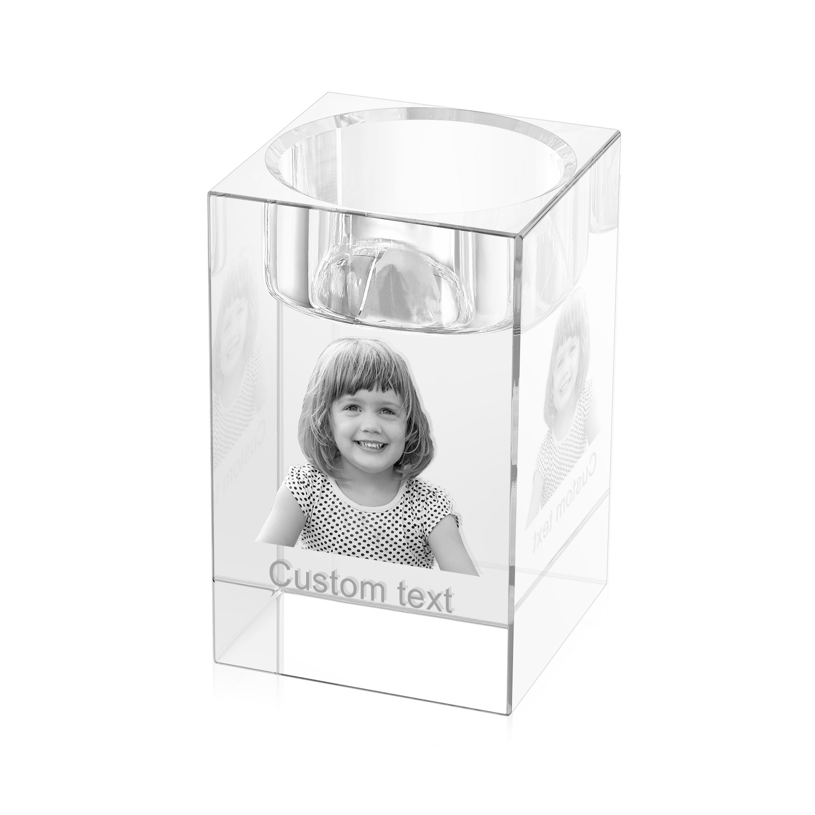 Personalised Crystal Candle Holder Engraved 3D Photo and Text Gift for Couples
