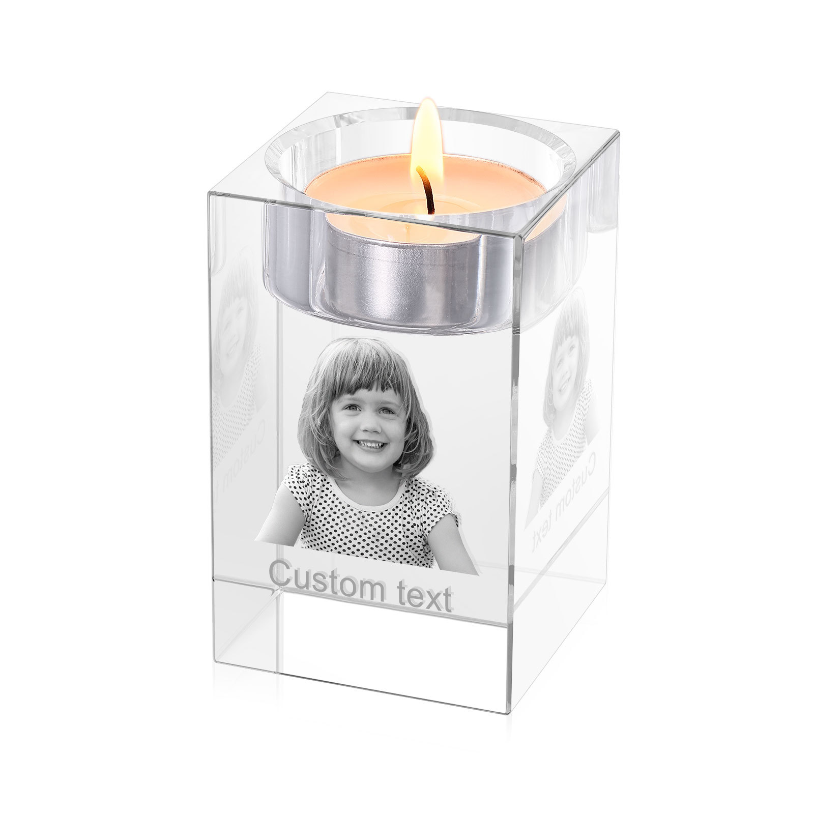 Personalised Crystal Candle Holder Engraved 3D Photo and Text Gift for Couples
