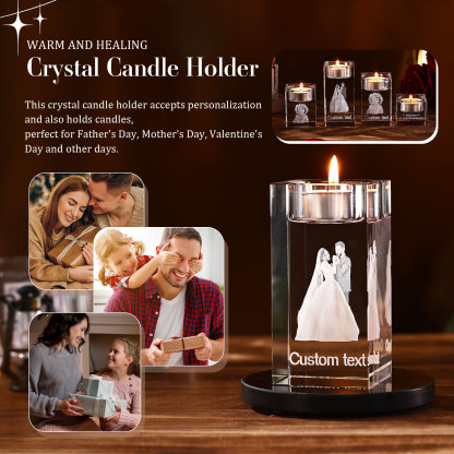 Personalised Crystal Candle Holder Engraved 3D Photo and Text Gift for Couples