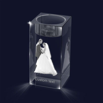 Personalised Crystal Candle Holder Engraved 3D Photo and Text Gift for Couples