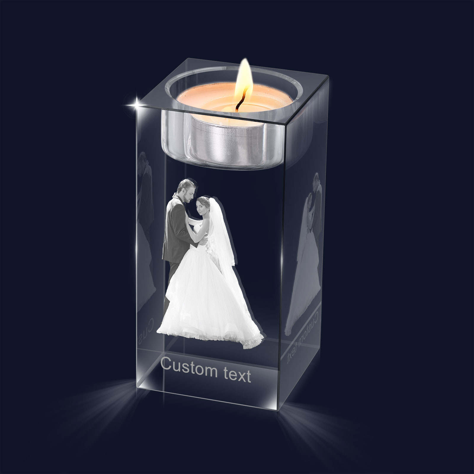 Personalised Crystal Candle Holder Engraved 3D Photo and Text Gift for Couples