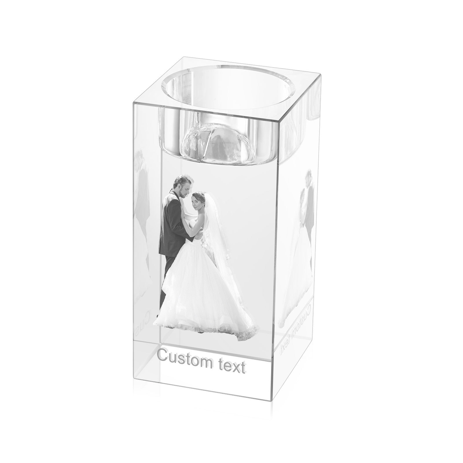 Personalised Crystal Candle Holder Engraved 3D Photo and Text Gift for Couples
