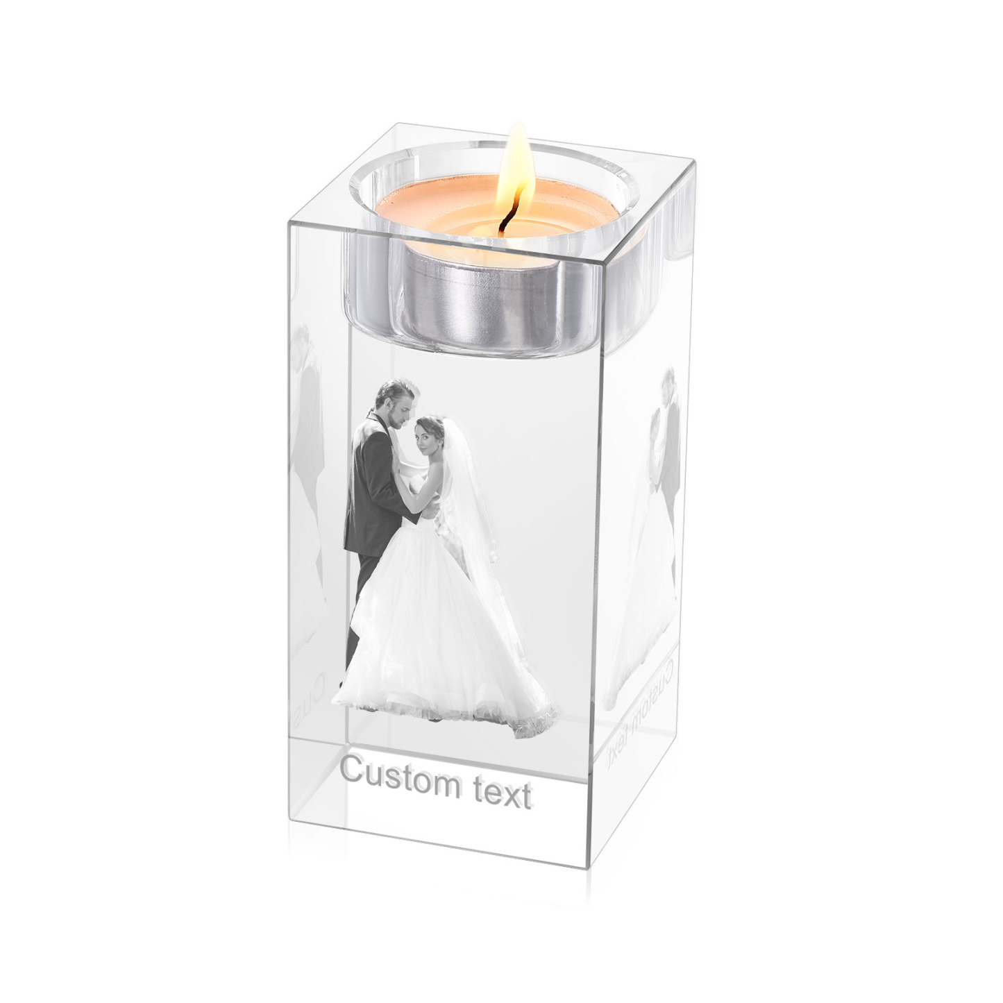 Personalised Crystal Candle Holder Engraved 3D Photo and Text Gift for Couples