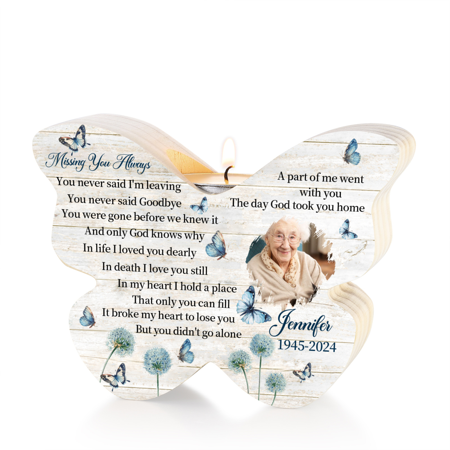 Personalised Butterfly Candle Holder with Custom Photo Name & Date A Unique Memorial Gift for Christmas-Jessemade AU