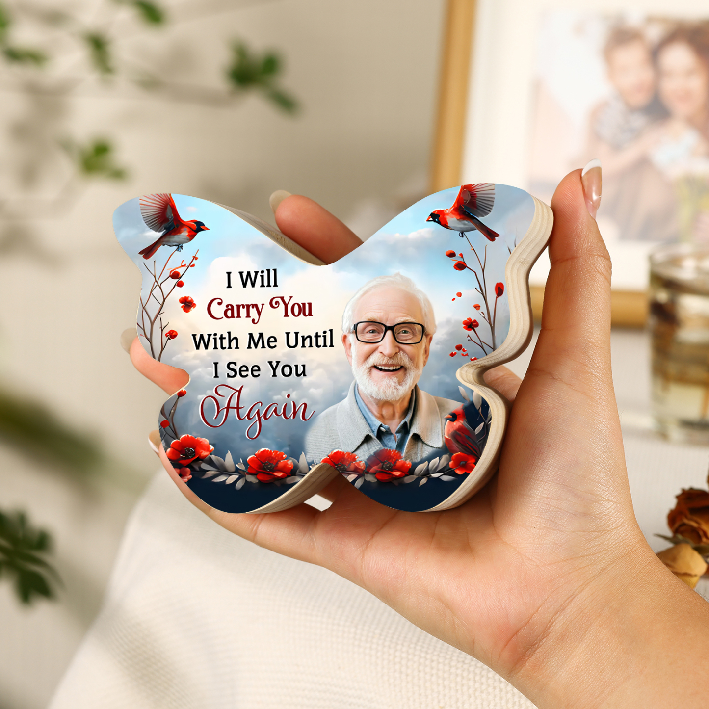 I Will Carry You With Me Until I See You Again Personalised Butterfly Memorial Candle Holder with Custom Photo-Jessemade AU