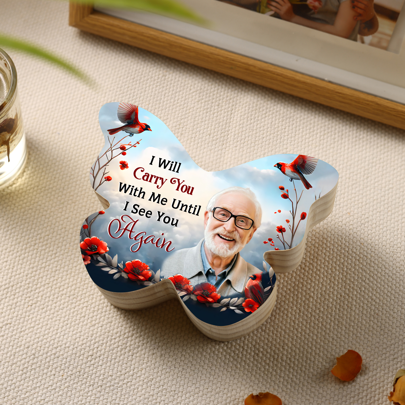 I Will Carry You With Me Until I See You Again Personalised Butterfly Memorial Candle Holder with Custom Photo-Jessemade AU